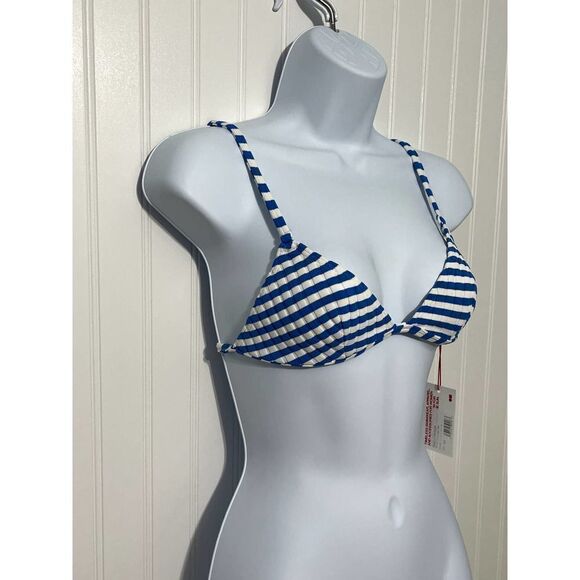 Solid & Striped Lulu Top Azure Stripe V-Neck Bikini Swim‎ Top Navy Blue White XS - Picture 7 of 12